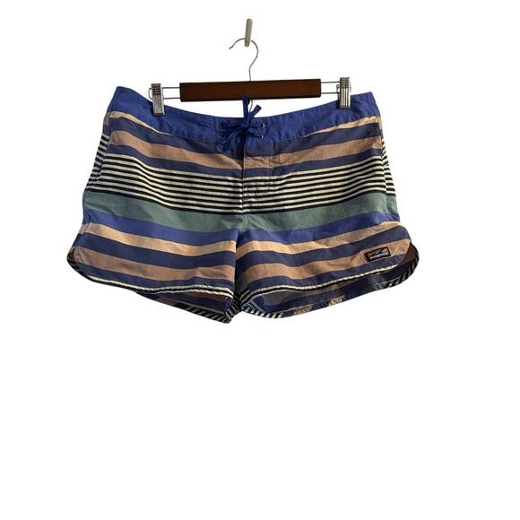 Patagonia Women’s Board Shorts Sz 14 Stripe Surf Swim Trunks Recycled Nylon - Picture 1 of 6